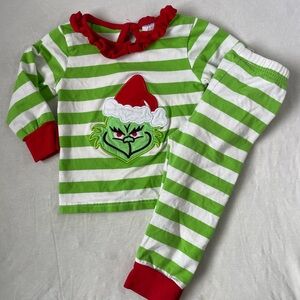 Busy Bee Smocks Grinch Stripes Matching Set with Collar Ruffles